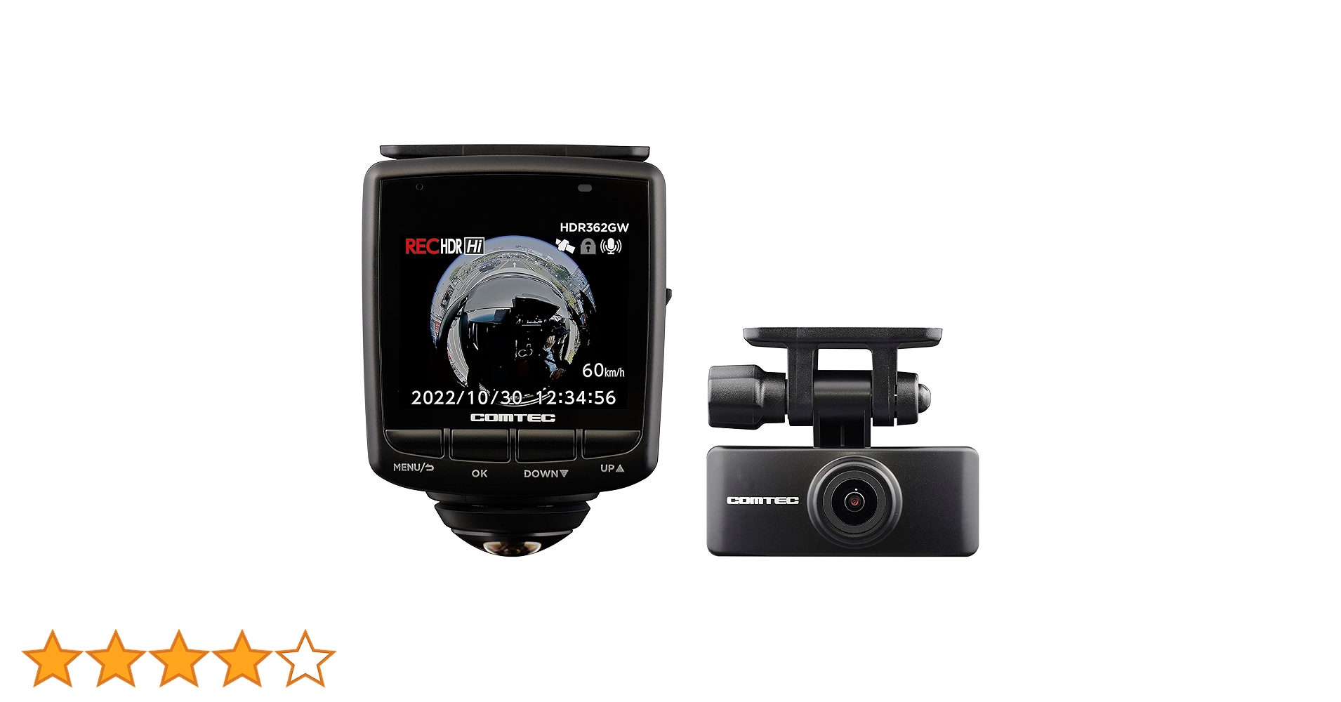 中古品2年使用COMTEC HDR362GW 360度2カメラドライブレコーダー 中古品2年使用COMTEC HDR362GW 360度2カメラドライブレコーダー